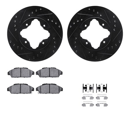 Dynamic Friction Co 8512-59019, Rotors-Drilled and Slotted-Black w/ 5000 Advanced Brake Pads incl. Hardware, Zinc Coated 8512-59019